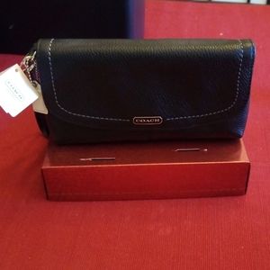 Coach Black Leather Large Flap Wristlet